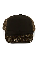 Womens Rhinestone Studded Cabbie Hat, Black