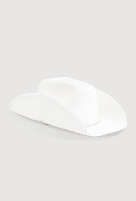 Womens Rhinestone Toggle Drawstring Cowboy Hat, White