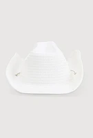 Womens Rhinestone Toggle Drawstring Cowboy Hat, White