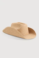 Womens Rhinestone Toggle Drawstring Cowboy Hat, Beige