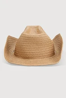 Womens Rhinestone Toggle Drawstring Cowboy Hat, Beige