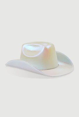 Womens Rhinestone Chin Strap Cowboy Hat, White