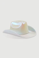 Womens Rhinestone Chin Strap Cowboy Hat, White