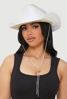 Womens Rhinestone Chin Strap Cowboy Hat, White