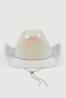 Womens Rhinestone Chin Strap Cowboy Hat, White