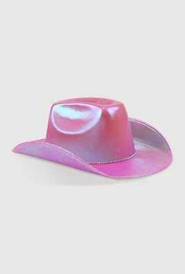 Womens Rhinestone Chin Strap Cowboy Hat, Pink