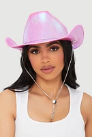 Womens Rhinestone Chin Strap Cowboy Hat, Pink