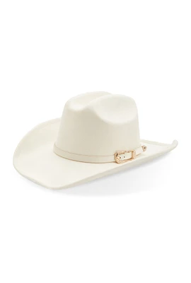 Womens Rhinestone Buckle Faux Suede Cowboy Hat, White