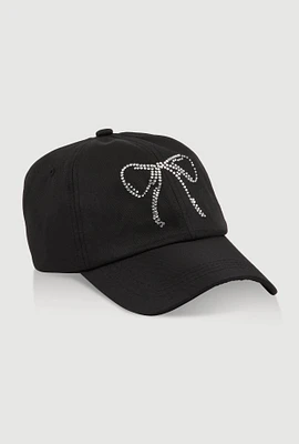 Womens Rhinestone Bow Baseball Cap, Black