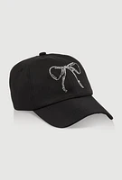 Womens Rhinestone Bow Baseball Cap, Black