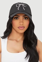 Womens Rhinestone Bow Baseball Cap, Black