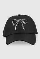 Womens Rhinestone Bow Baseball Cap, Black