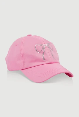 Womens Rhinestone Bow Baseball Cap, Pink