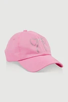 Womens Rhinestone Bow Baseball Cap, Pink