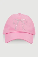 Womens Rhinestone Bow Baseball Cap, Pink