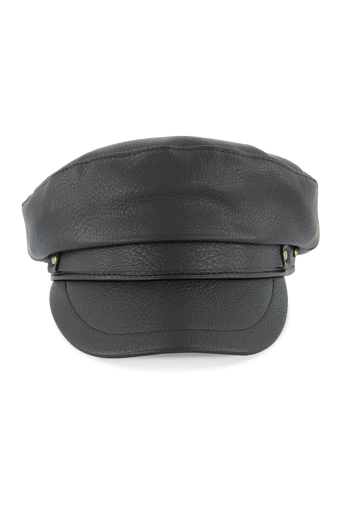 Womens Faux Leather Cabbie Hat, Black