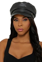 Womens Faux Leather Cabbie Hat, Black