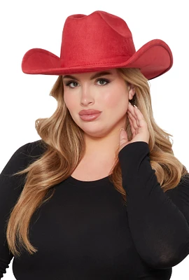 Womens Basic Faux Suede Cowboy Hat, Red