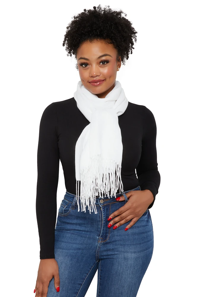 Womens Fringe Detail Pashmina Scarf, White