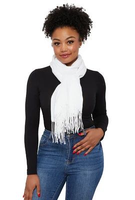 Womens Fringe Detail Pashmina Scarf, White