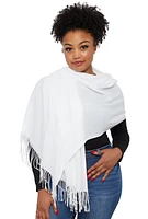 Womens Fringe Detail Pashmina Scarf, White