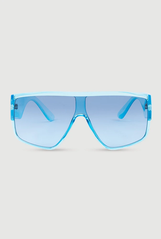 Womens Ombre Lens Shield Sunglasses, Blue