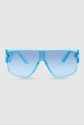 Womens Ombre Lens Shield Sunglasses, Blue
