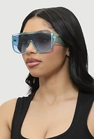 Womens Ombre Lens Shield Sunglasses, Blue