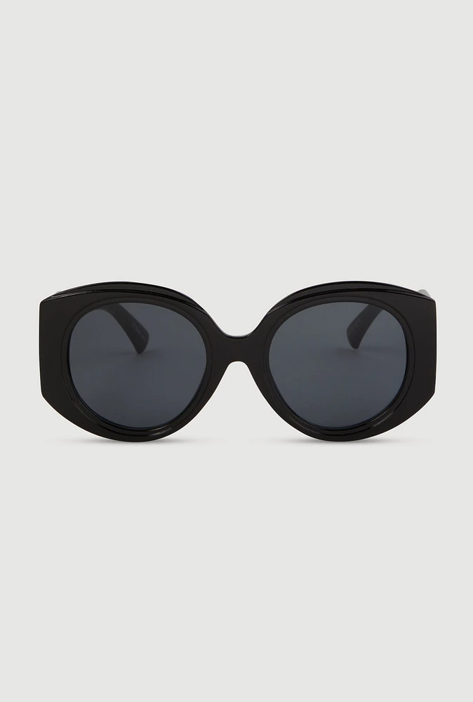 Womens Retro Oversized Round Frame Sunglasses, Black