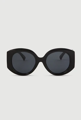Womens Retro Oversized Round Frame Sunglasses, Black