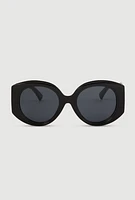 Womens Retro Oversized Round Frame Sunglasses, Black