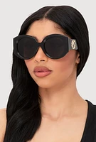 Womens Retro Oversized Round Frame Sunglasses, Black