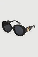 Womens Retro Oversized Round Frame Sunglasses, Black