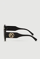 Womens Retro Oversized Round Frame Sunglasses, Black