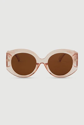 Womens Retro Oversized Round Frame Sunglasses, Beige