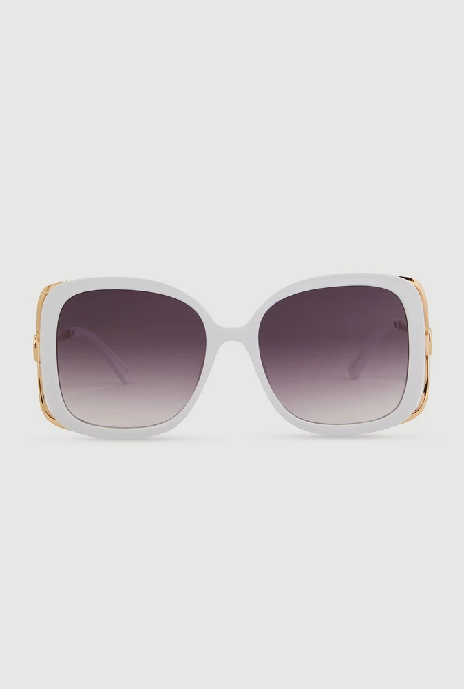Womens Metallic Detail Gradient Lens Sunglasses, White