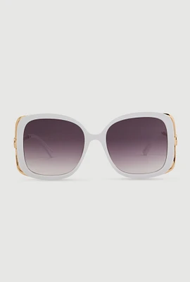 Womens Metallic Detail Gradient Lens Sunglasses, White