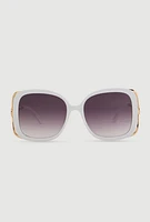 Womens Metallic Detail Gradient Lens Sunglasses, White