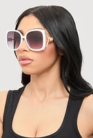 Womens Metallic Detail Gradient Lens Sunglasses, White