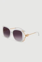 Womens Metallic Detail Gradient Lens Sunglasses, White