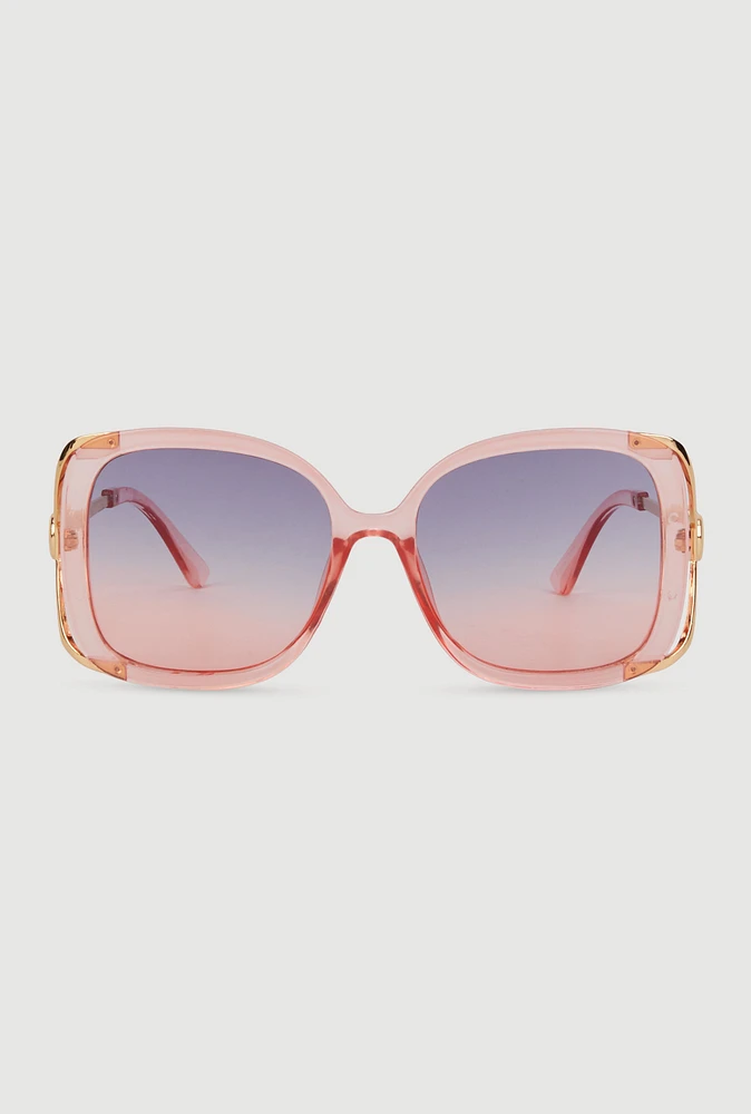 Womens Metallic Detail Gradient Lens Sunglasses, Pink