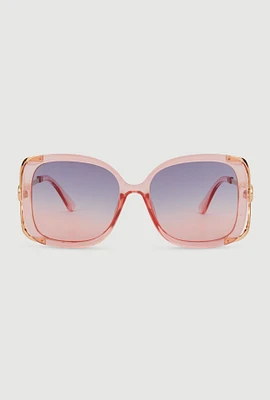 Womens Metallic Detail Gradient Lens Sunglasses, Pink