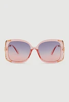 Womens Metallic Detail Gradient Lens Sunglasses, Pink