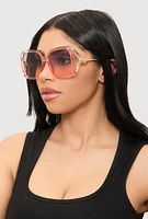 Womens Metallic Detail Gradient Lens Sunglasses, Pink