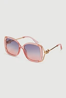 Womens Metallic Detail Gradient Lens Sunglasses, Pink