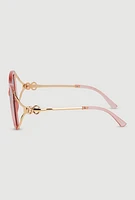 Womens Metallic Detail Gradient Lens Sunglasses, Pink
