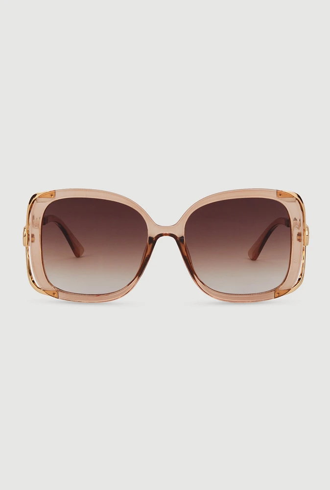 Womens Metallic Detail Gradient Lens Sunglasses, Brown