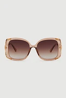 Womens Metallic Detail Gradient Lens Sunglasses, Brown