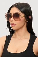 Womens Metallic Detail Gradient Lens Sunglasses, Brown