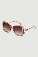Womens Metallic Detail Gradient Lens Sunglasses, Brown